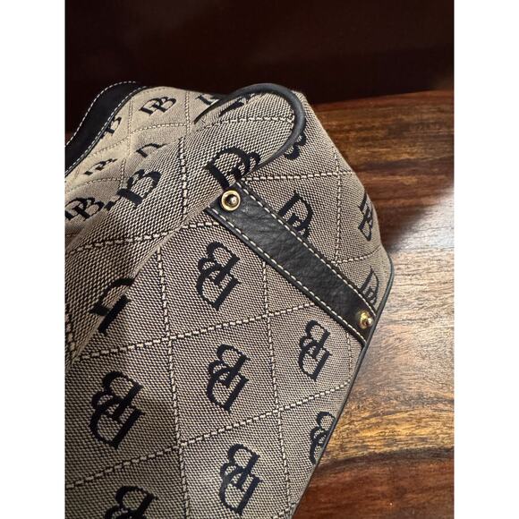 Dooney & Bourke Black Gray Canvas Double Top Handle Logo Satchel Bag - Picture 7 of 8